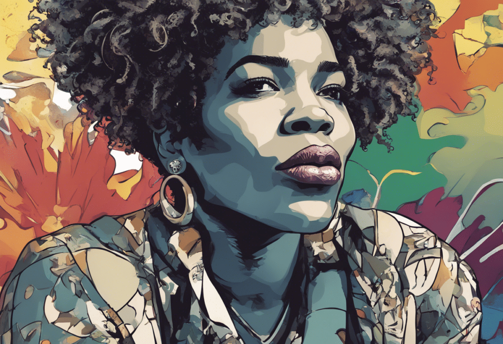 Macy Gray illustrated biography, portrait