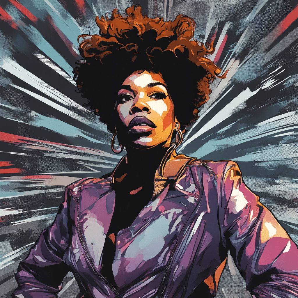 Macy Gray’s portrait, shiny background