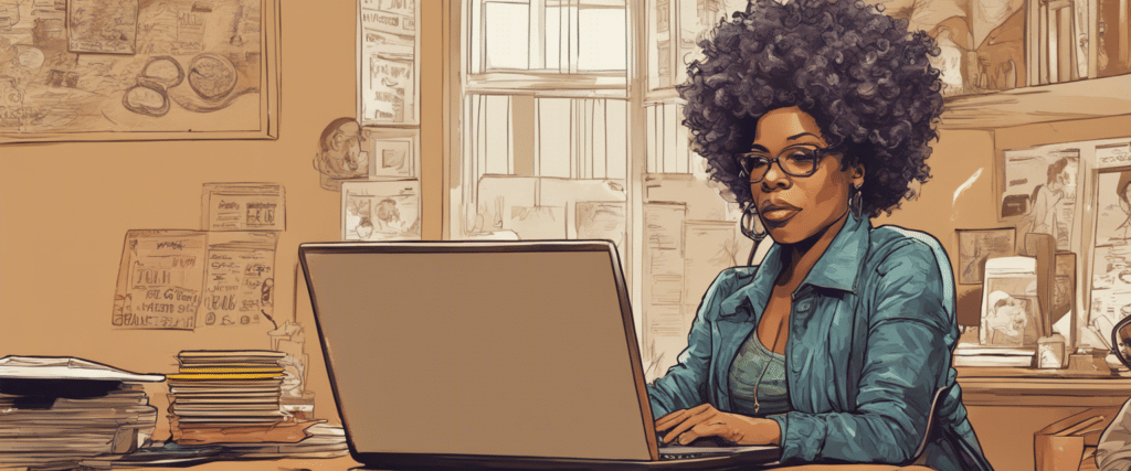 Macy Gray on a laptop working