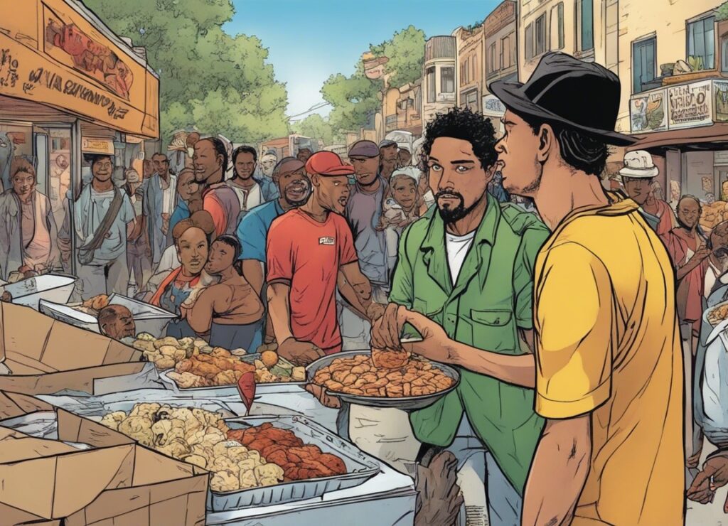 Miguel McKelvey helping people with food
