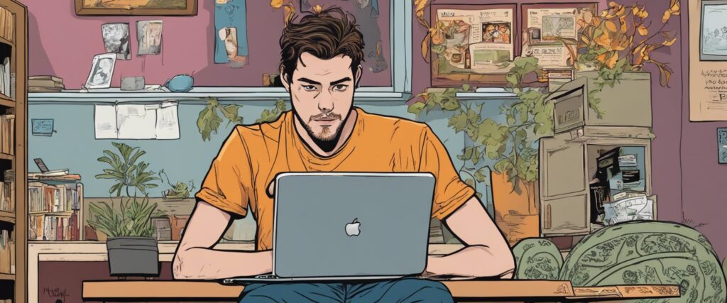 Miguel McKelvey on a laptop as a teenager 