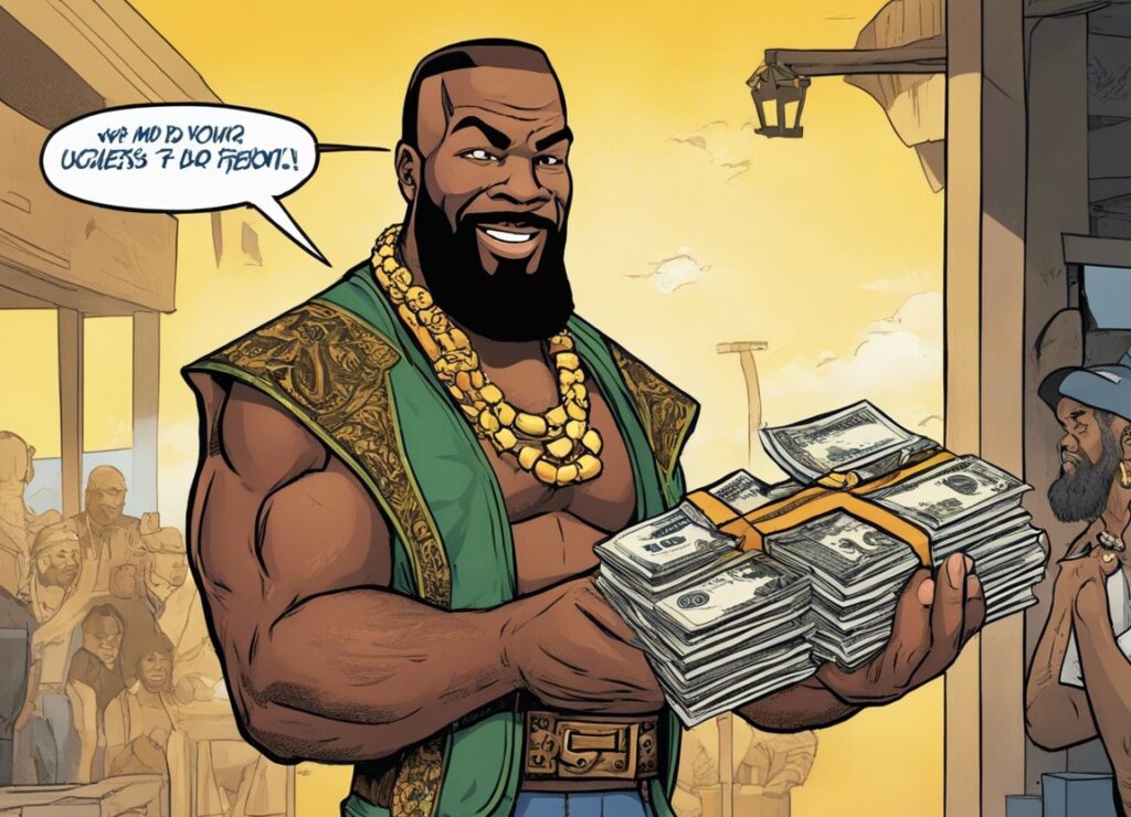 Mr.T donating money to the charity