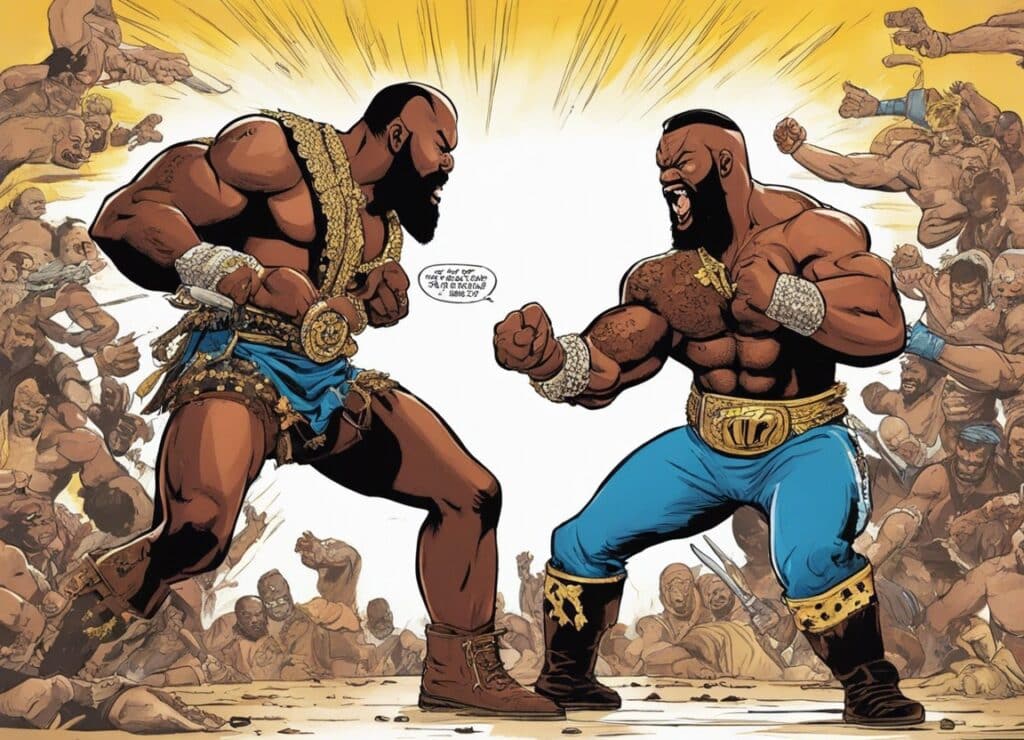 Mr.T fighting in the wrestling match