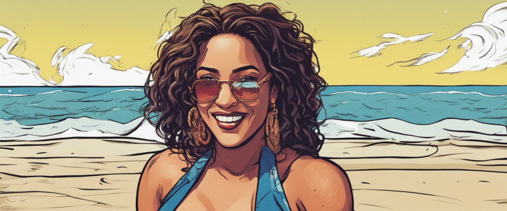 Natalie Nunn on a beach having fun