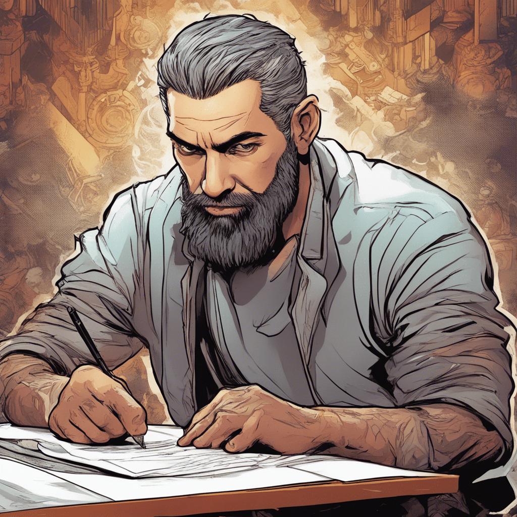 Nile Niami writing on a paper in his office