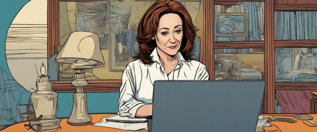 Patricia Heaton on a laptop working