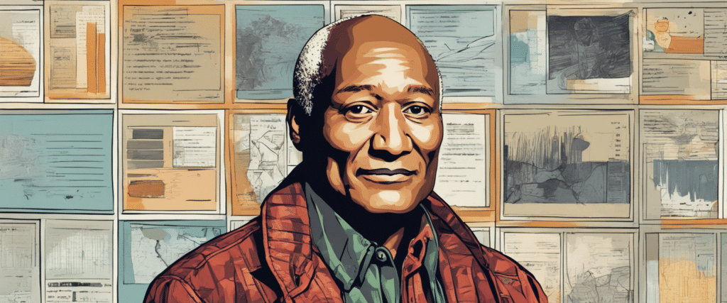 Paul Mooney going through business analysis, portrait