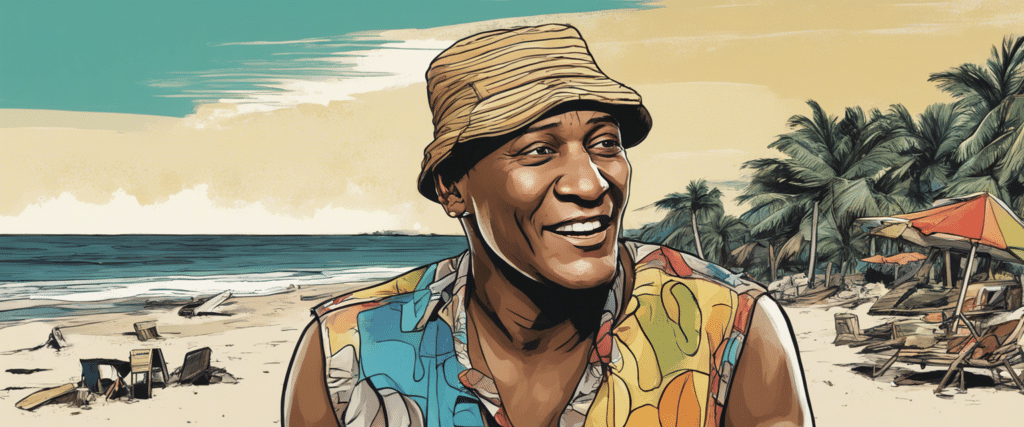 Paul Mooney on a beach having fun