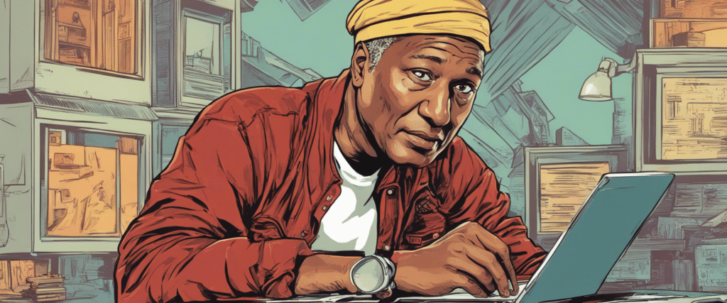 Paul Mooney on a laptop working