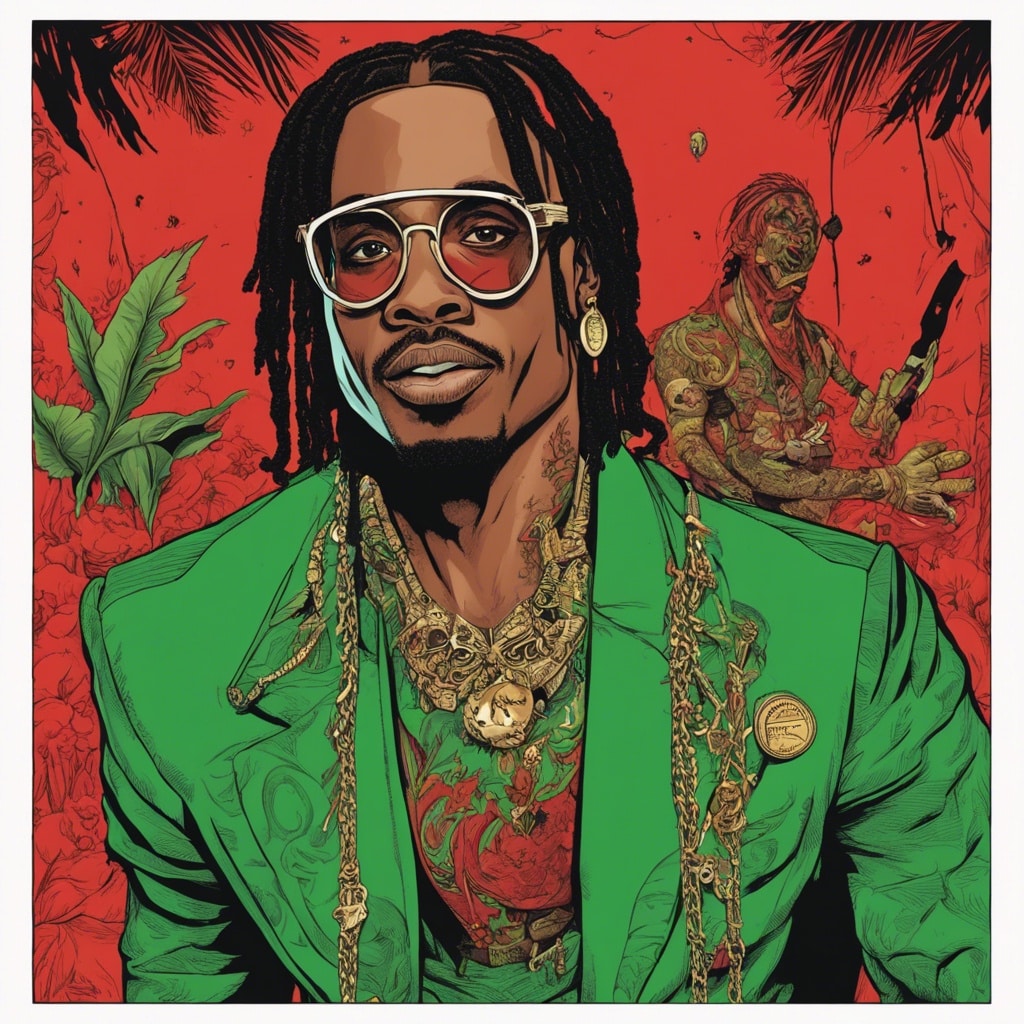 Quavo red and green portrait