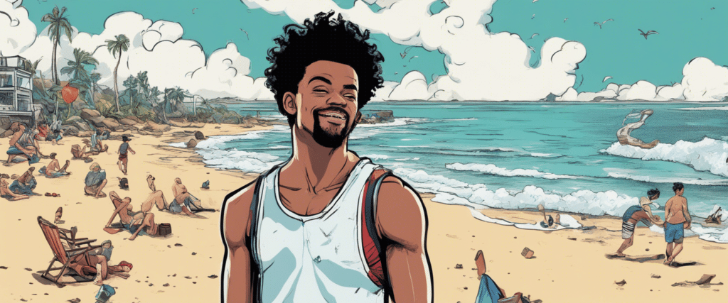 Quinn Cook on a beach having fun