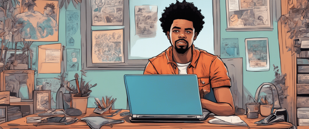 Quinn Cook on a laptop working