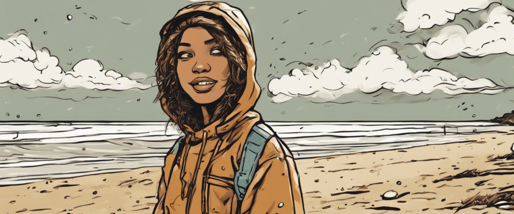 Rain Brown on a beach having fun