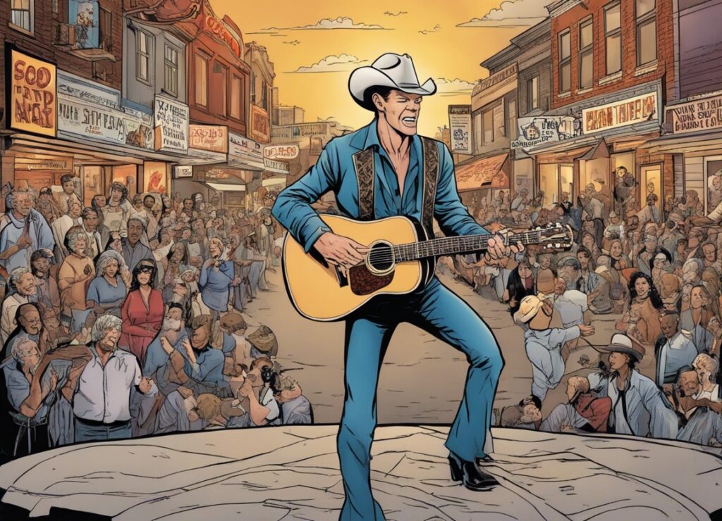 Randy Travis singing and playing guitar for the crowd 