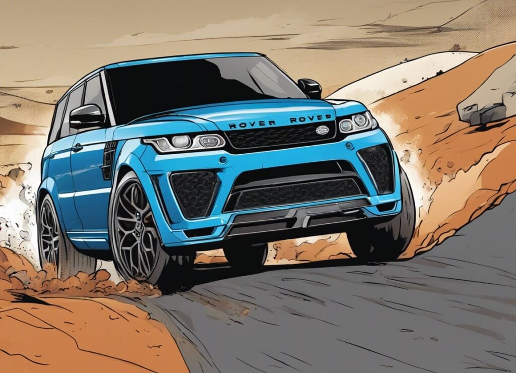 baby blue range rover SVR in a race