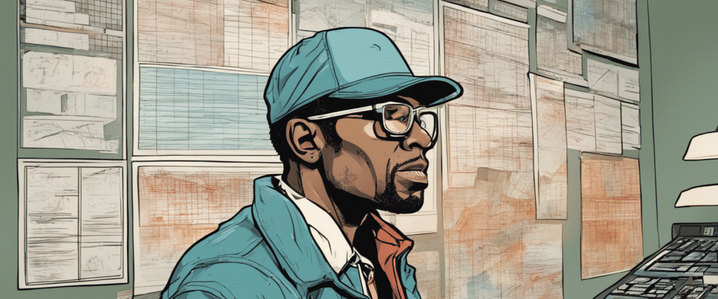 Redman going through business analysis, portrait