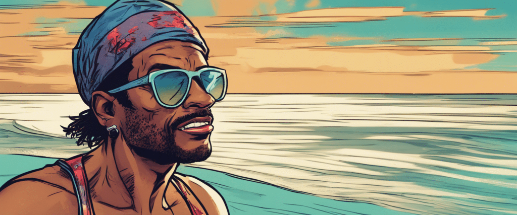 Redman on a beach having fun