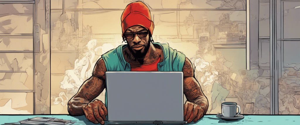 Redman on a laptop working