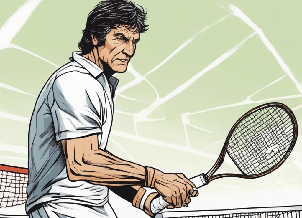Rick Macci as a professional tennis player, holding the tennis stick