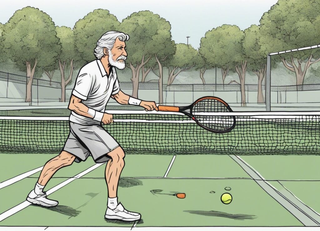 Rick Macci playing tennis on the court