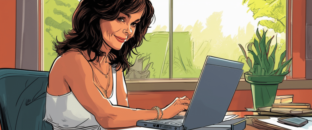 Sally Field working on her job from laptop