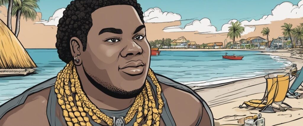 Sean Kingston on a beach having fun