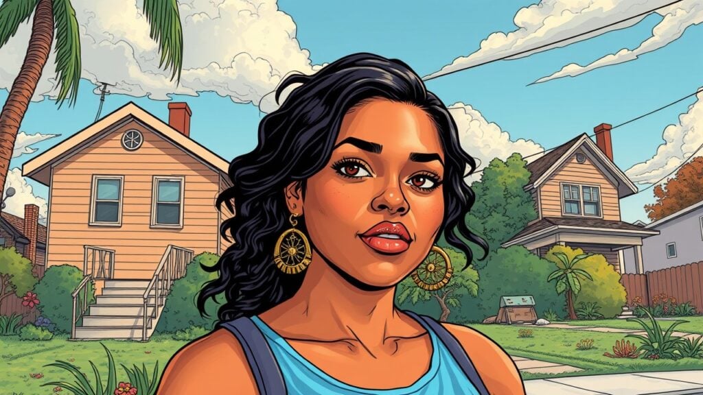Sharelle Rosado near houses that she is selling