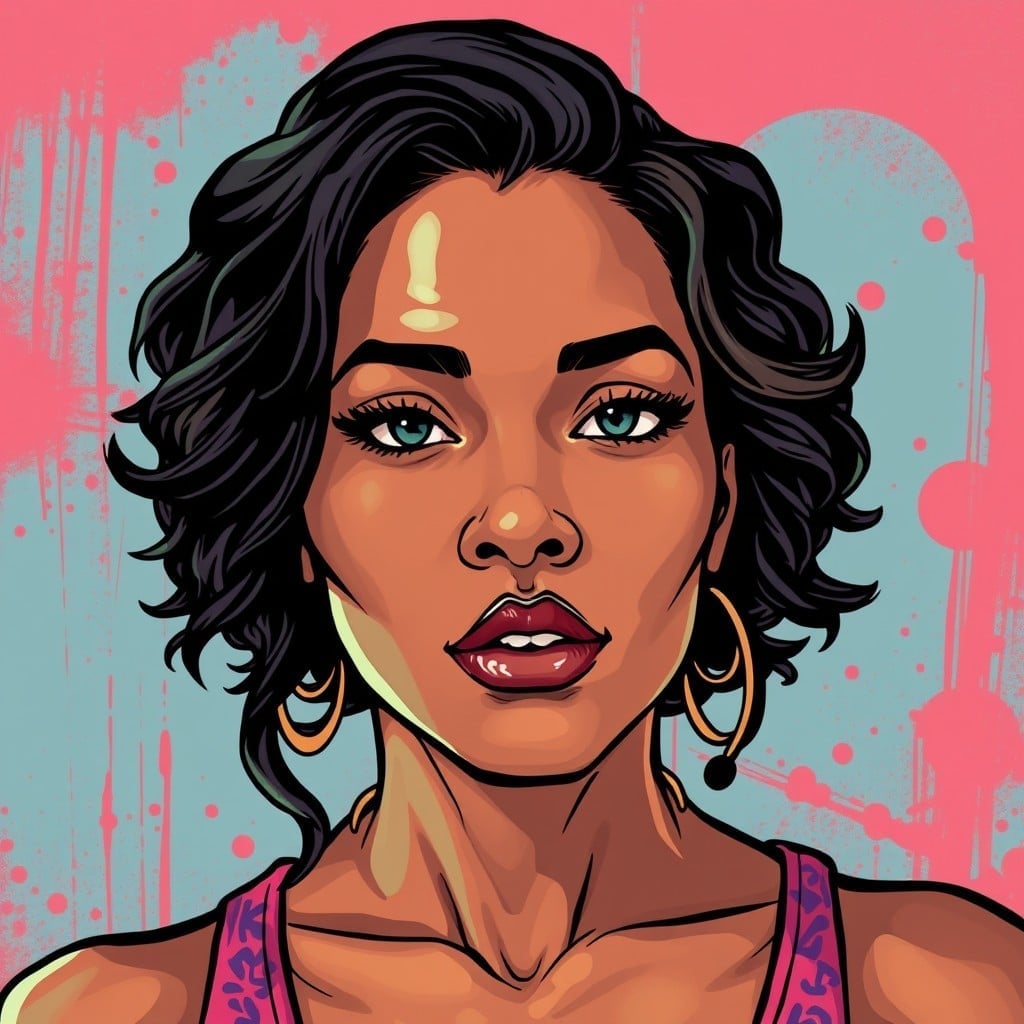 Sharelle Rosado's portrait, red and blue background