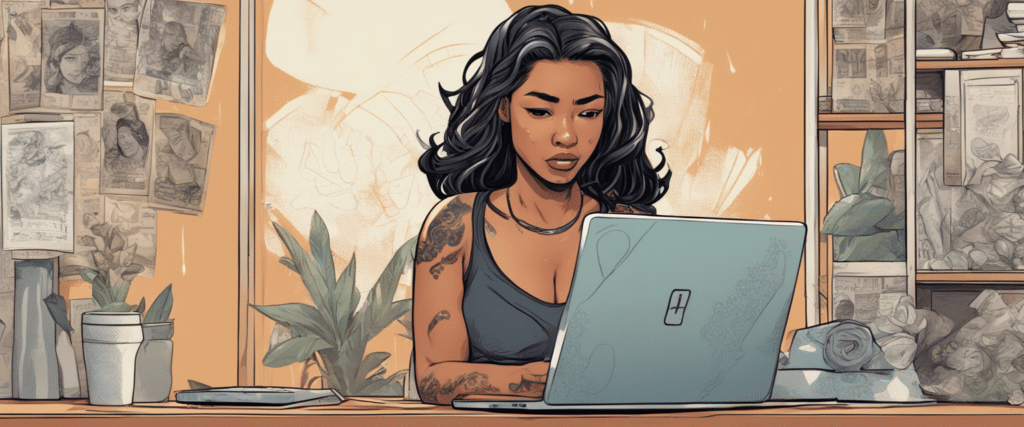 Sukihana on a laptop working