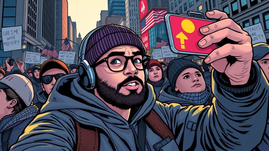 Tim Pool filming videos during new york protests