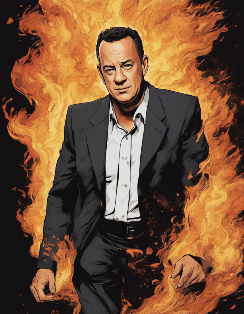 Tom hanks Portrait, fire background