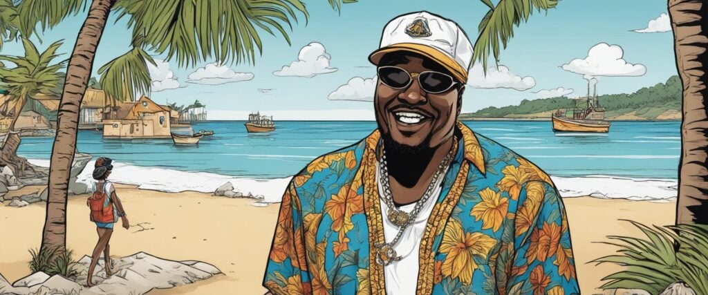 Trick Daddy on a beach having fun, portrait
