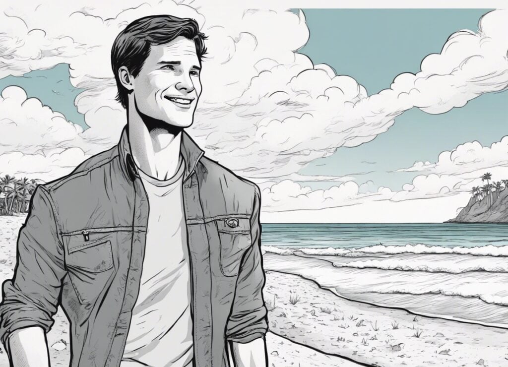 Walker Hayes on a beach having fun
