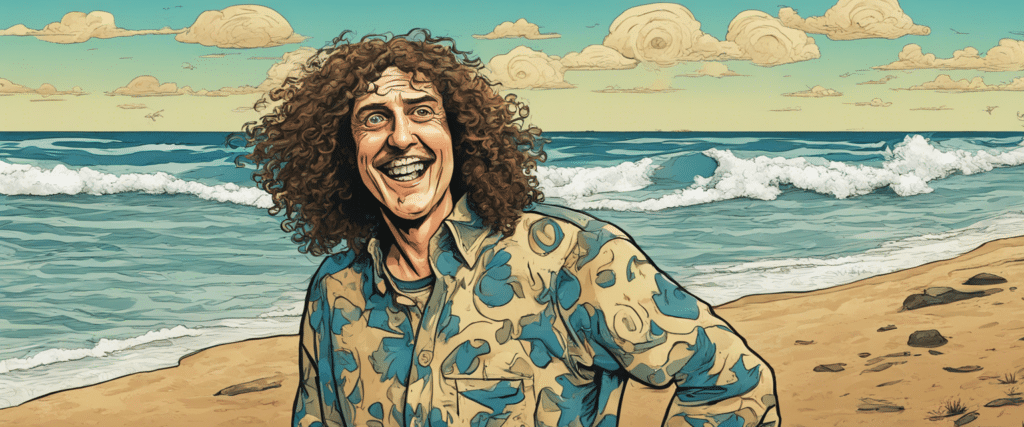 Weird Al on a beach having fun