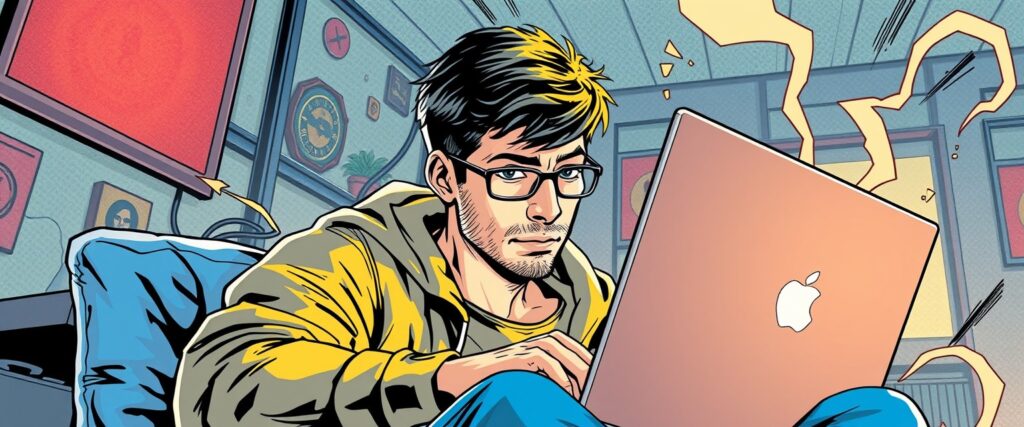 Zack Snyder in his teenage years on a laptop