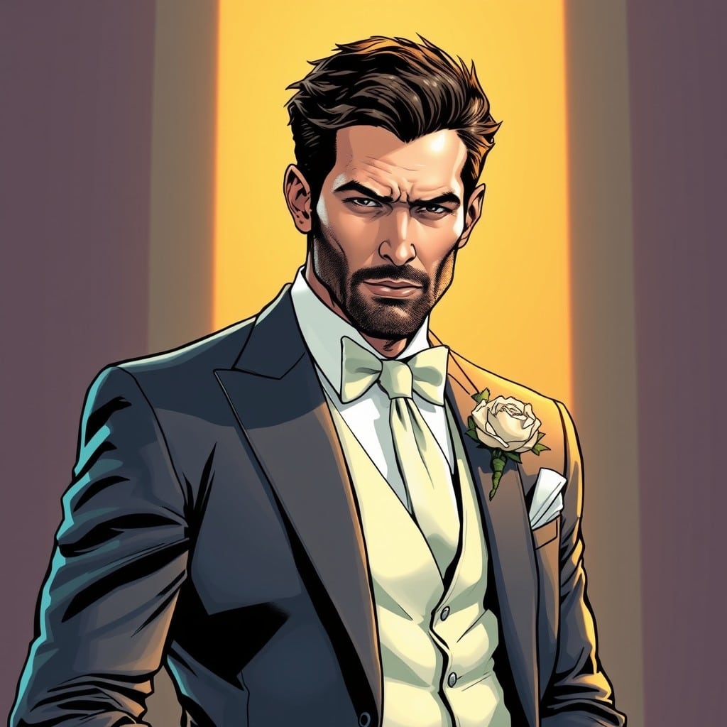 Zack Snyder in his wedding suit