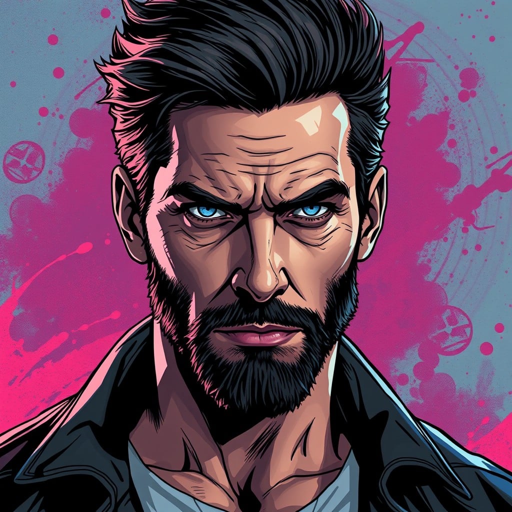 Zack Snyder portrait, purple and blue background