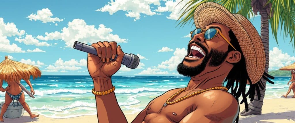 Van Hunt on a beach having fun