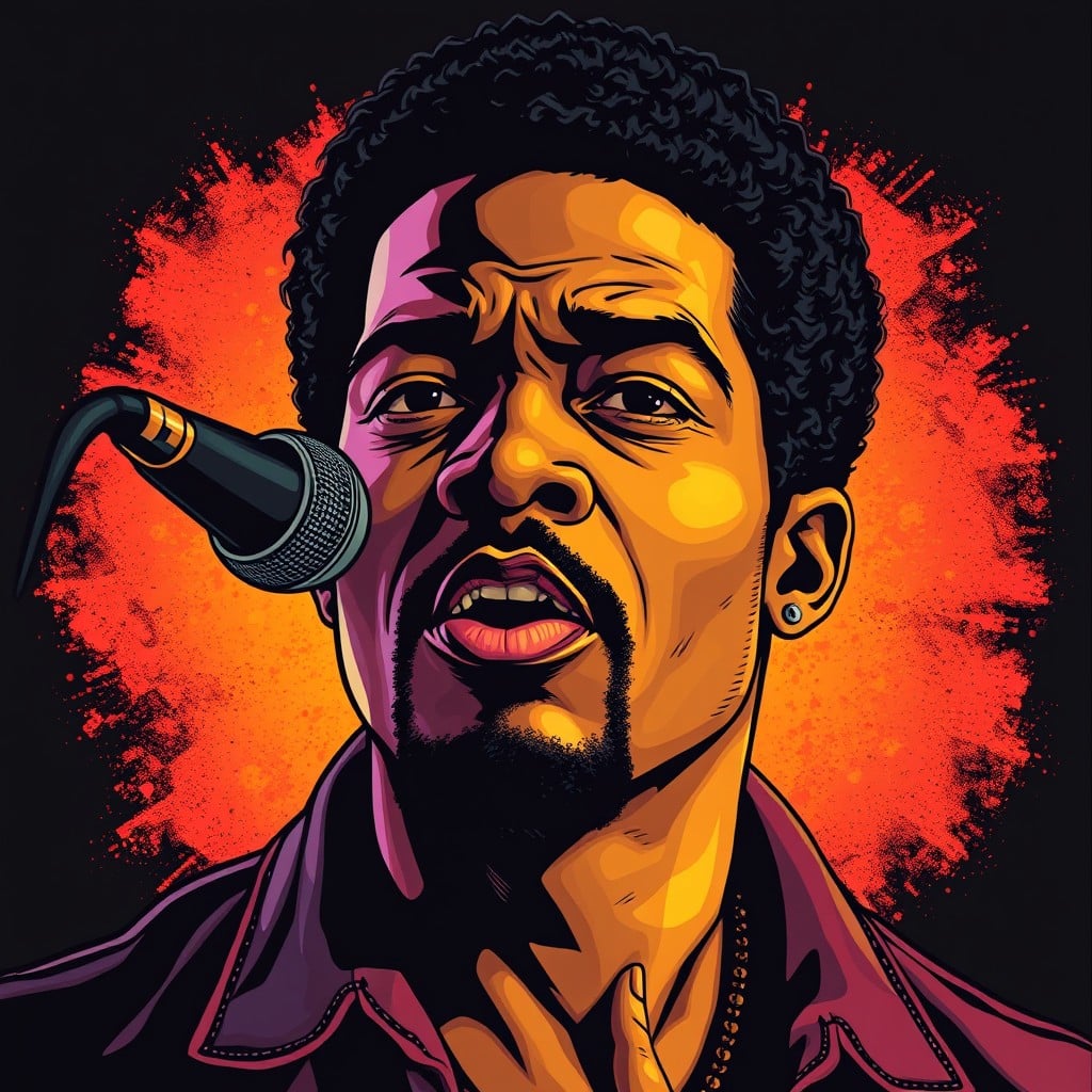 Van Hunt's portrait, red and black background