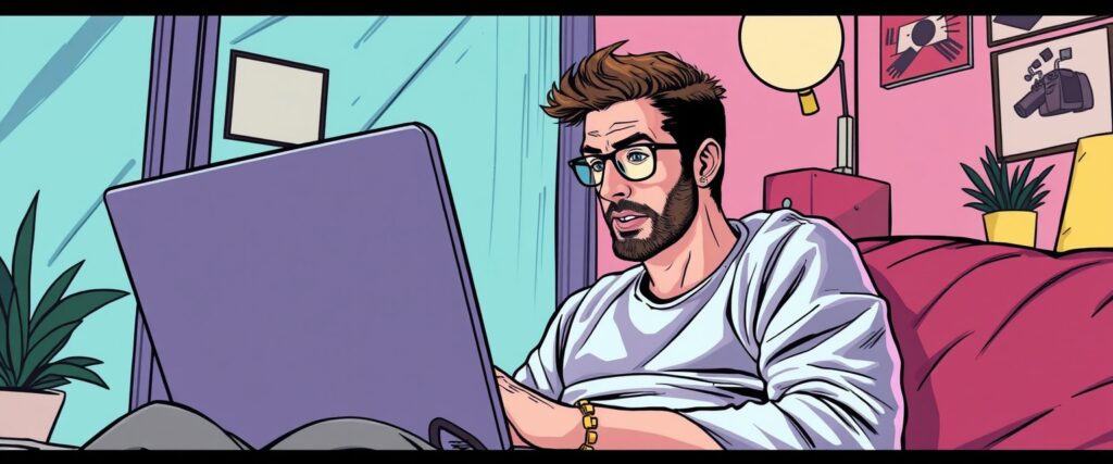 Steve Howey on a laptop as a teenager