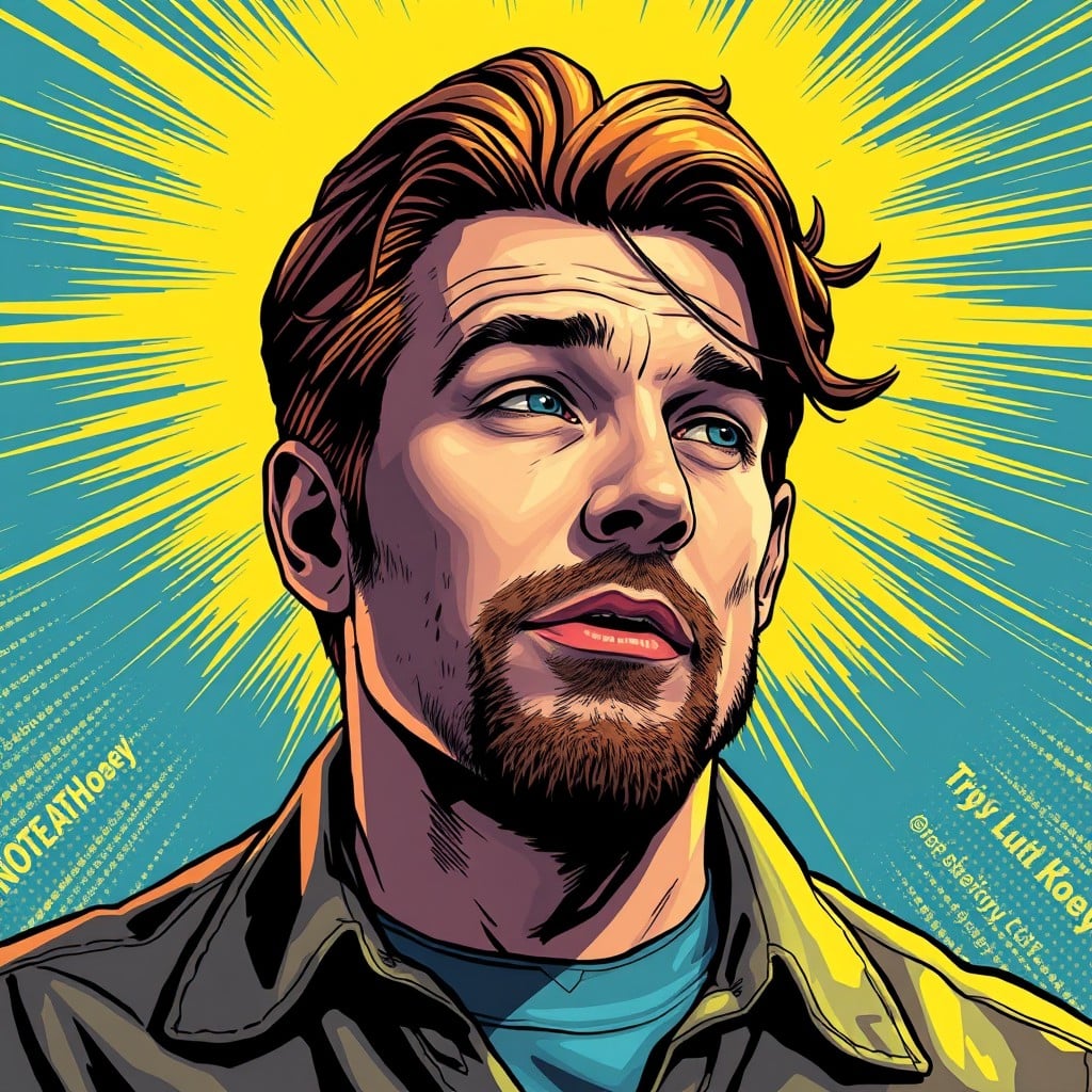Steve Howey's portrait, blue and yellow background