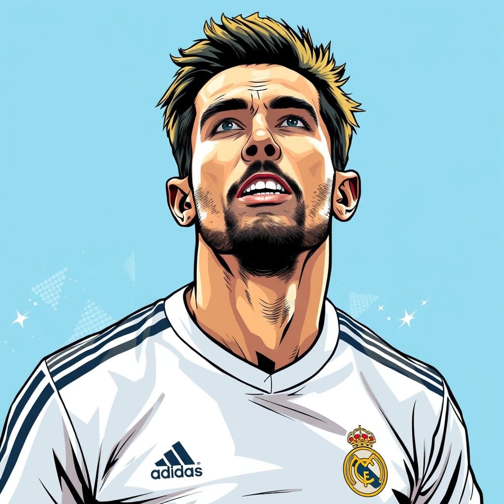 Sergio Carrallo's portrait, wearing real madrid jersey