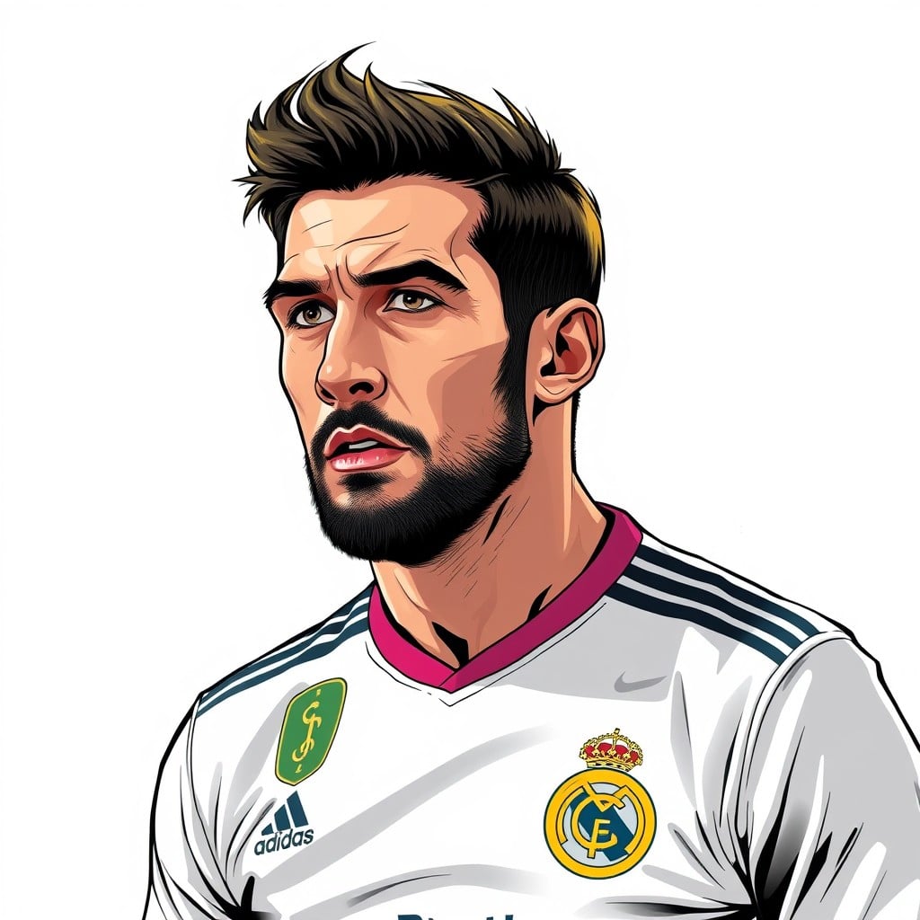 Sergio Carrallo's portrait, wearing real madrid jersey