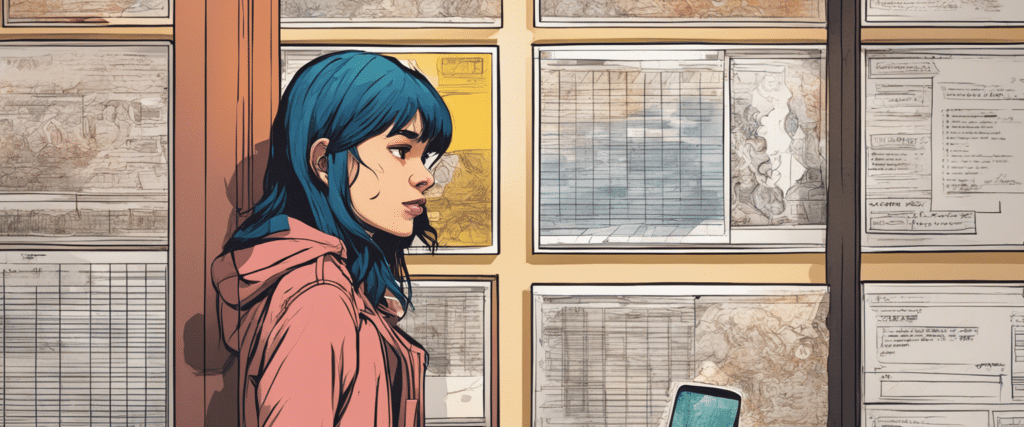 Rain Brown looking at the wall full of statistics