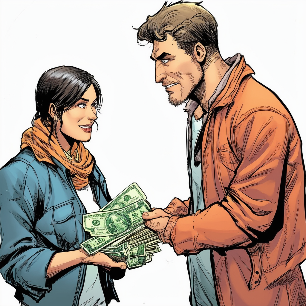 charity, man giving money to poor person