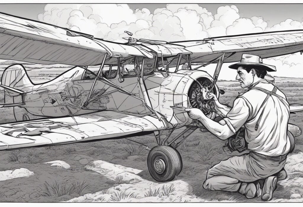 mexican man fixing old aircraft