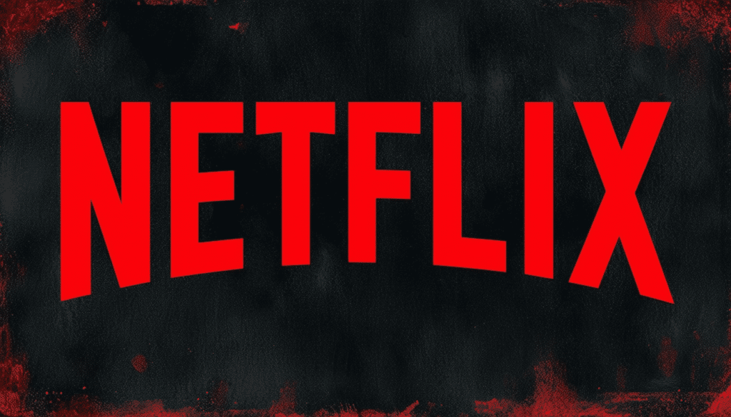 "netflix" red rusty writing on black background