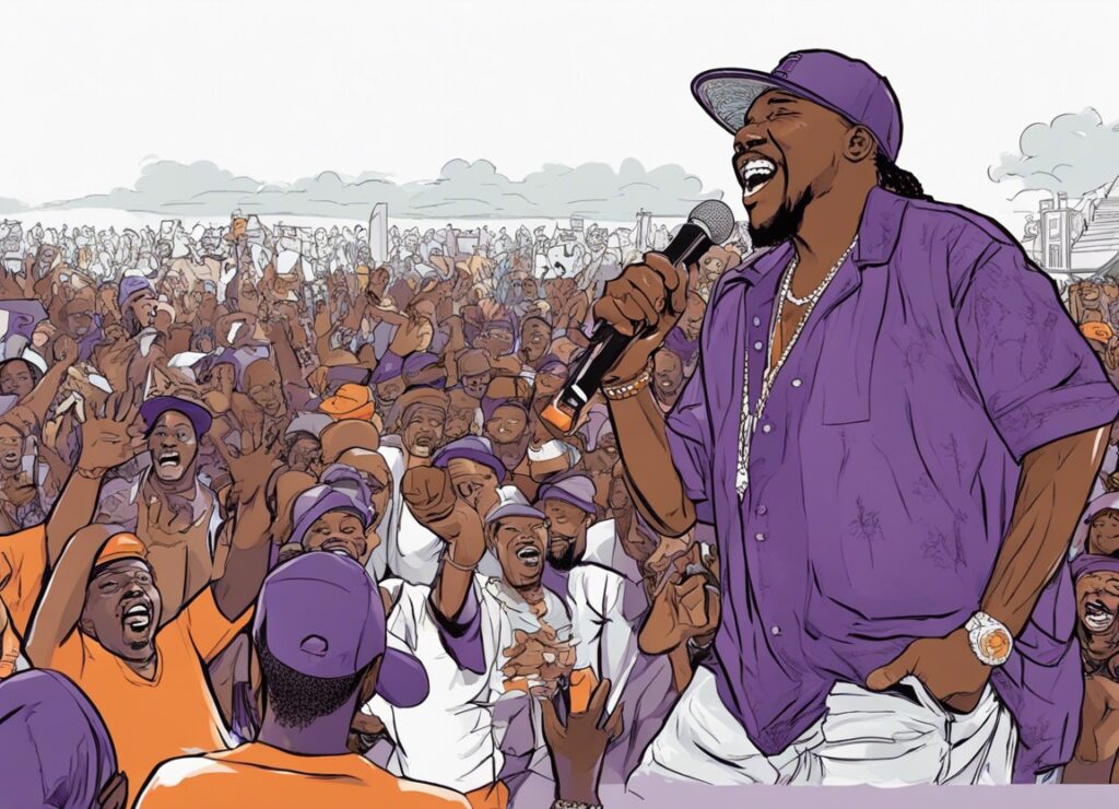 Trick Daddy singing for the crowd fan pov, pueple and orange