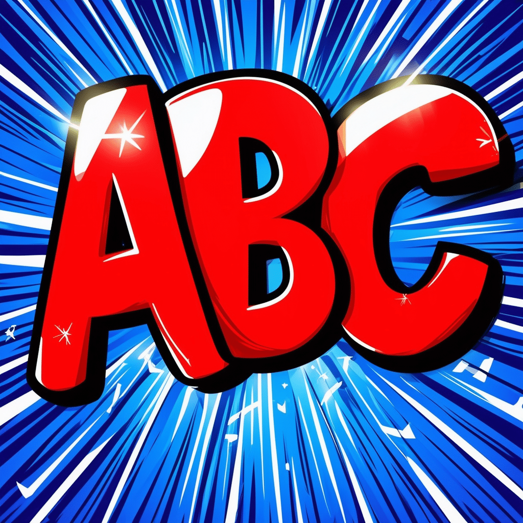 red Writing "ABC" with blue shiny background