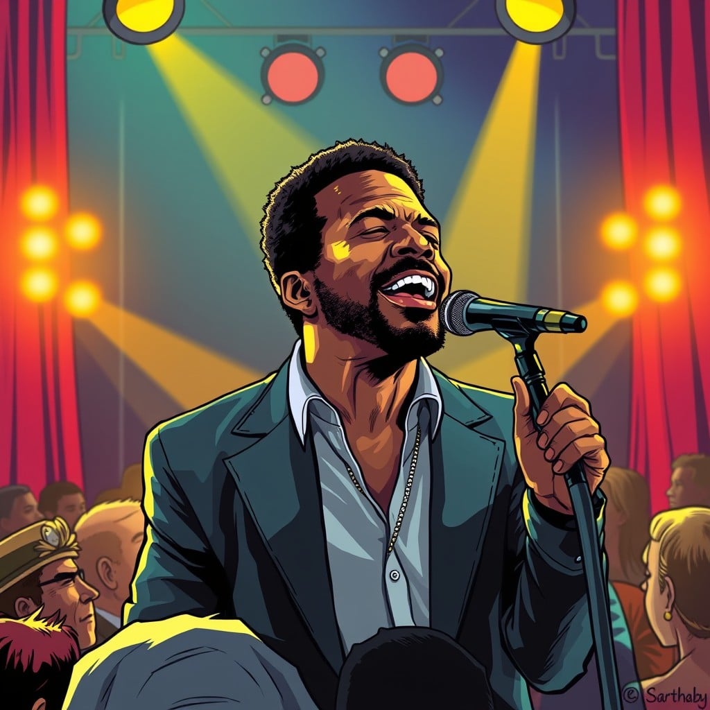 Ray Parker Jr singing for people on a stage